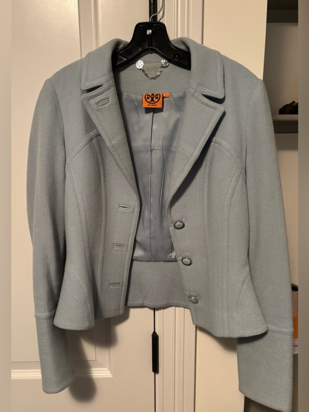 Vintage Tory Burch Pale Blue Wool-Blend Tailored Blazer